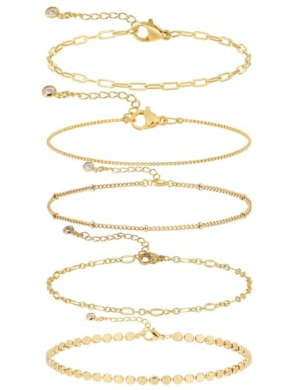 New - Dainty Bracelets for Women, 14k Gold Plated/Silver Layered Charms Bracelet